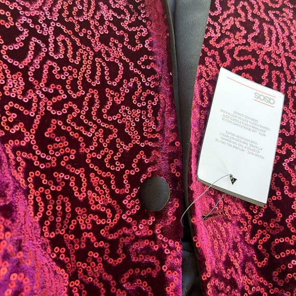 NWT ASOS 2-Piece Suit Set Tuxedo Sequin Maroon Men Size 38 Waist 30 - Picture 7 of 13